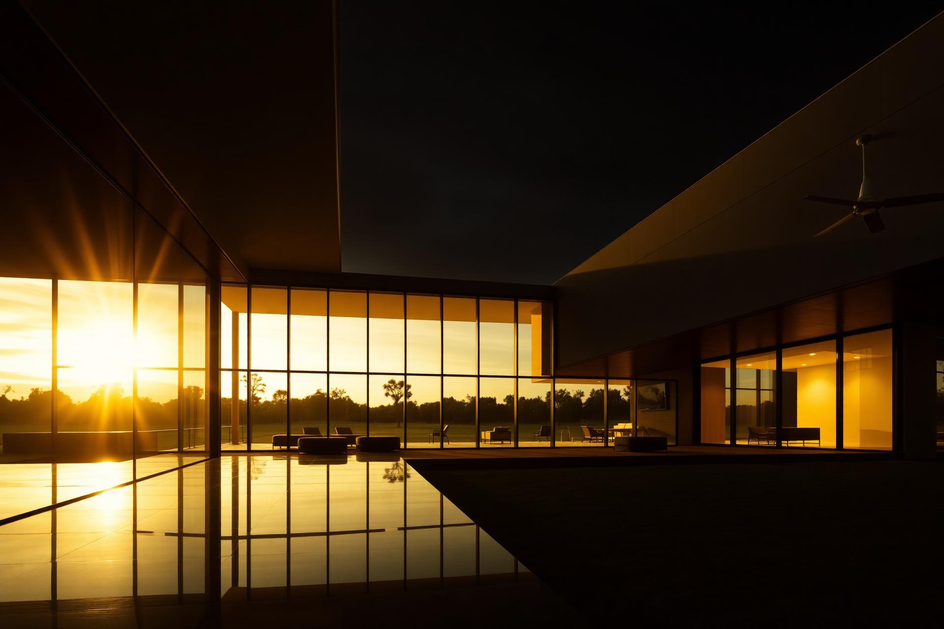 Modern Texas estate at golden hour